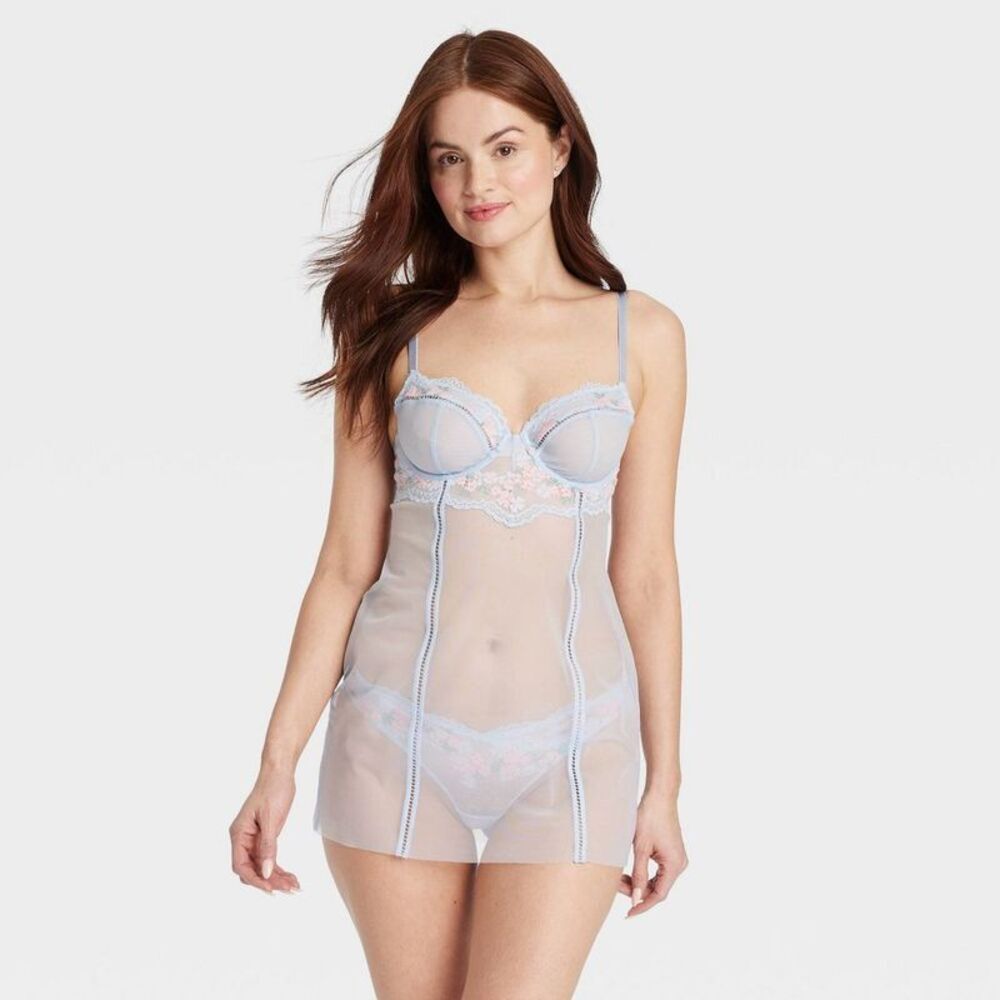 Women's Unlined Garden Party Lingerie Slip Dress - Auden Light Blue S